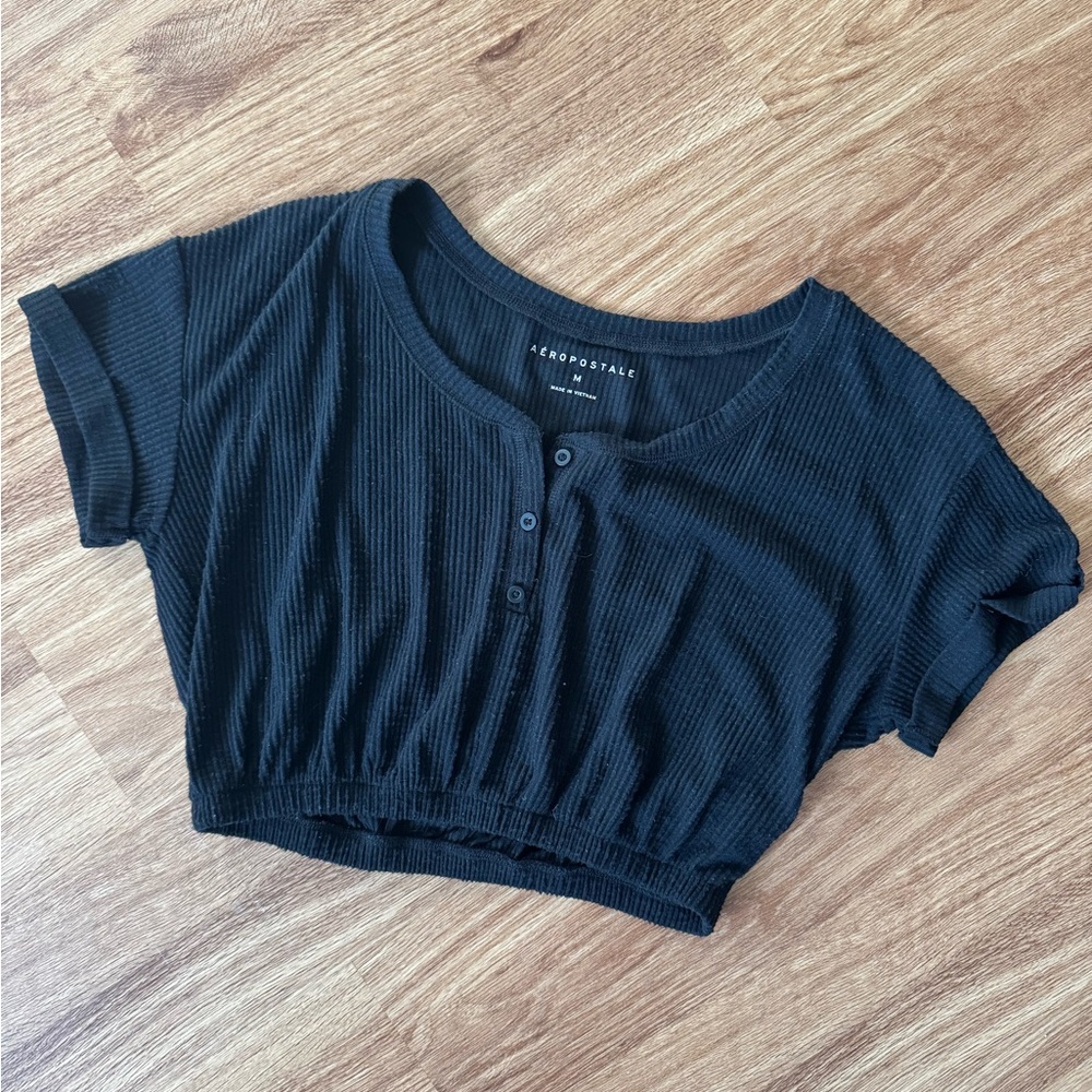 Aeropostale Textured Black Crop Top
